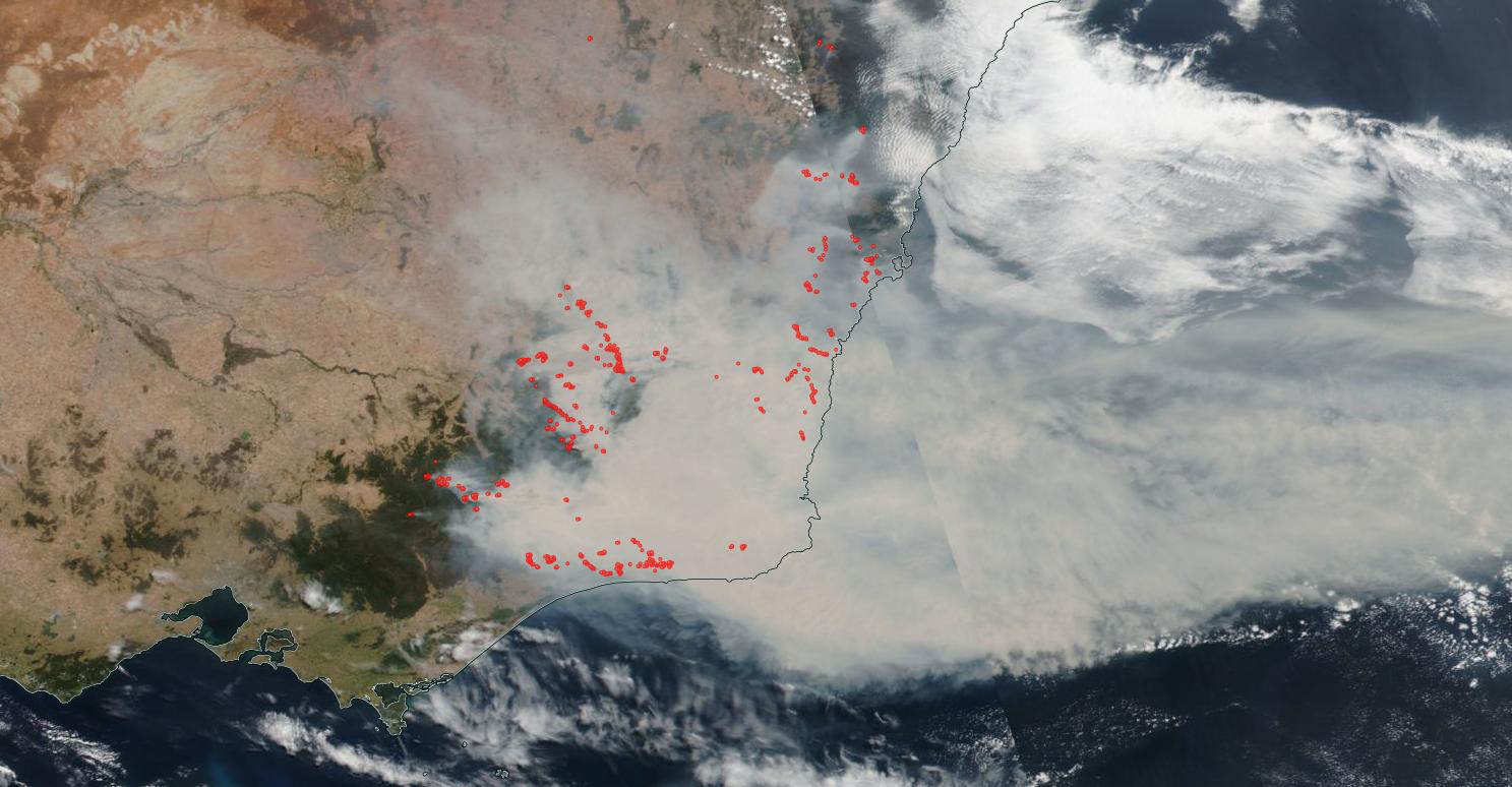Австралия пожары 2020 со спутника