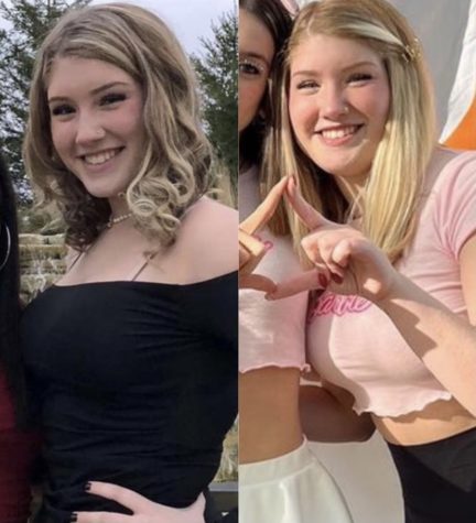 Briona in 2020 on her way to an Olathe East dance (left) and Briona in 2022 (right)